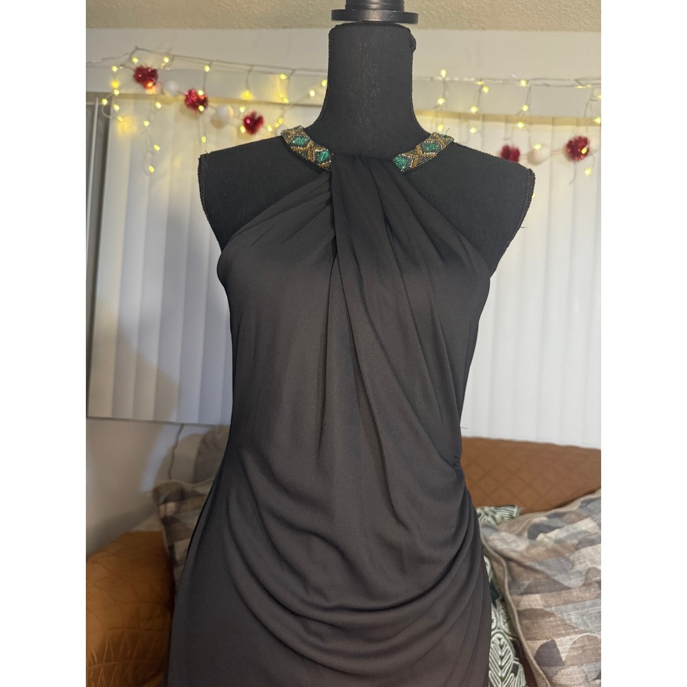 Lauren Ralph Lauren Black Beaded Halter Gown Dress Size 6 Ruched Jersey NWT